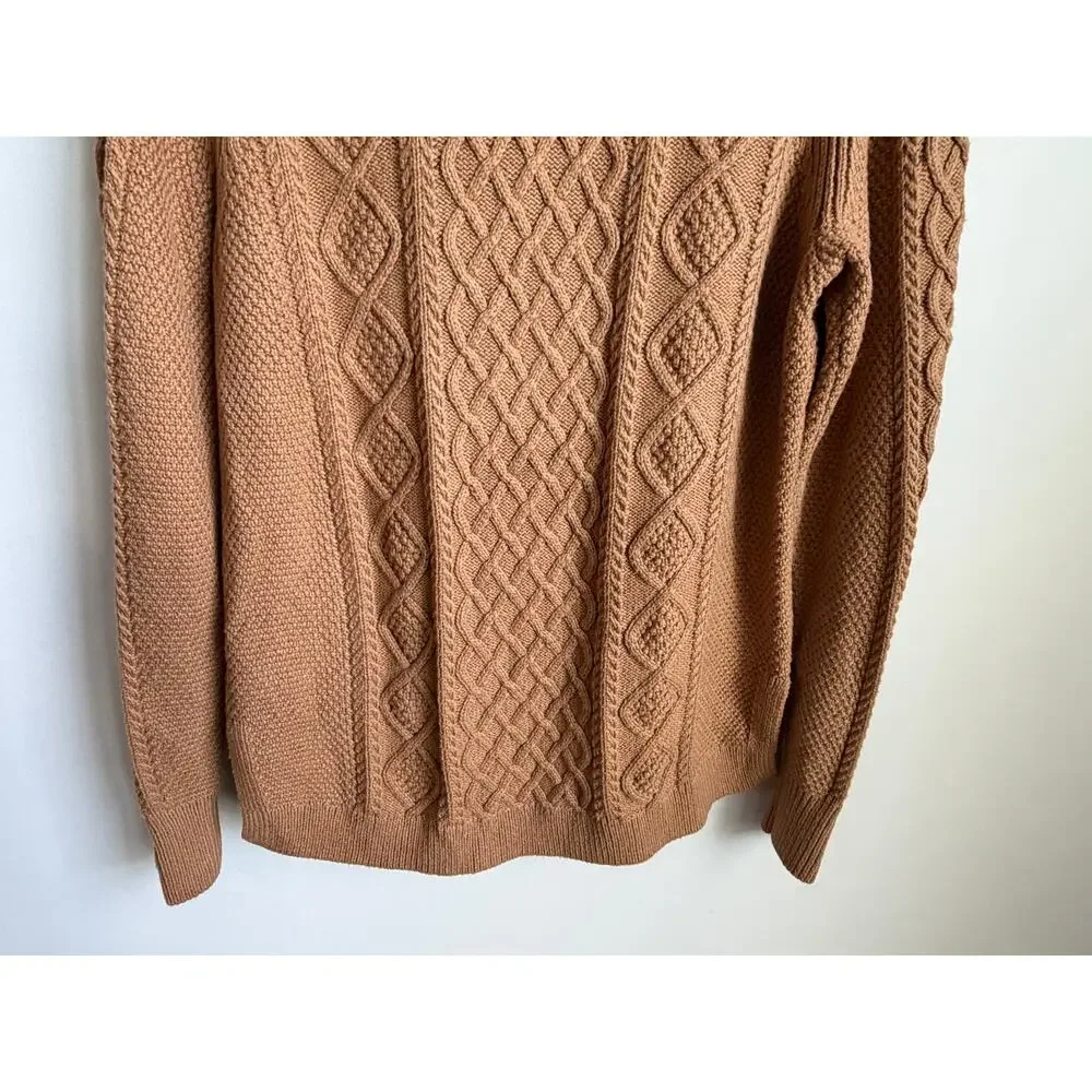 J. Crew Cotton Long Sleeve Crew Neck Cable-Knit Pullover Sweater Brown Womens S